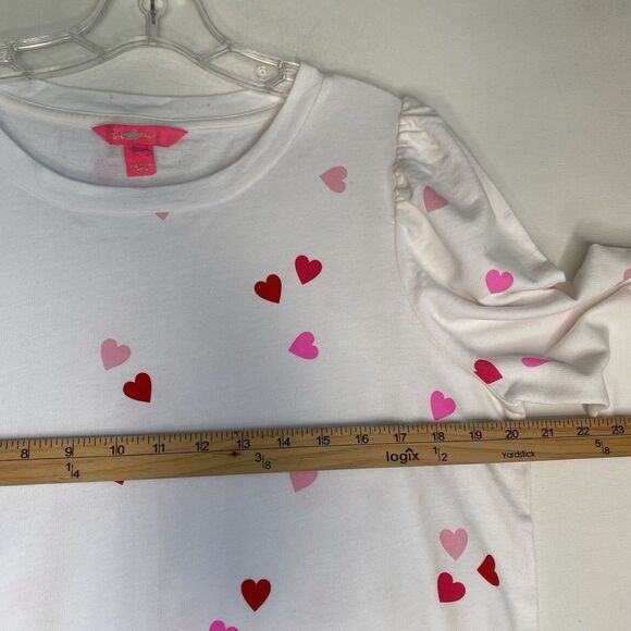 Lilly Pulitzer Sweatshirt L White Pink Hearts Romantic Dreamy Barbie Princess - Picture 4 of 6